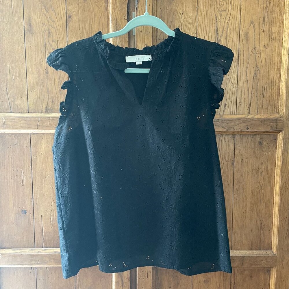 Loft Eyelet Ruffle Split Neck Shell - image 2